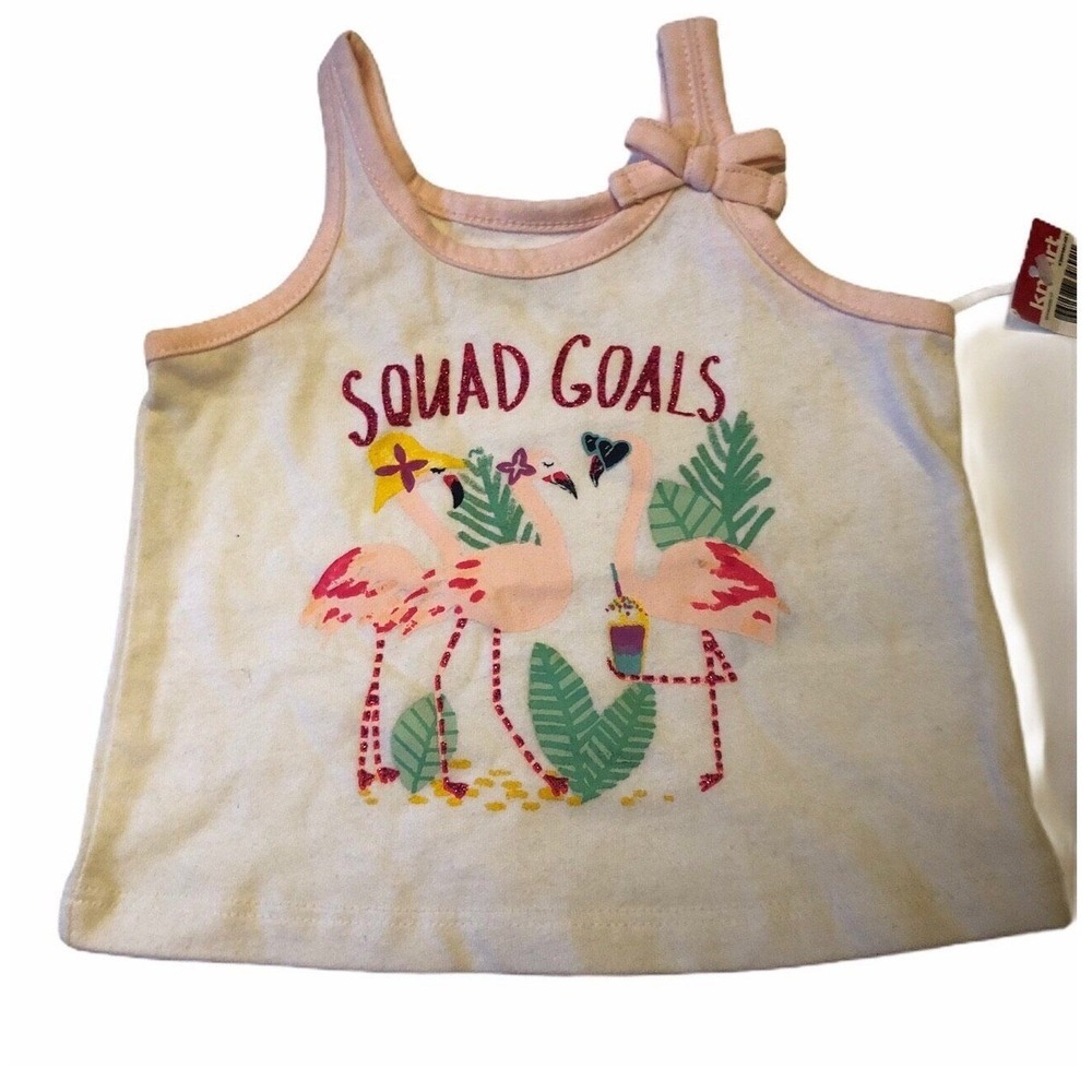 Wonderkids Tank Top Baby Girls 12M White Flamingo‎ Squad Goals Summer Bow
